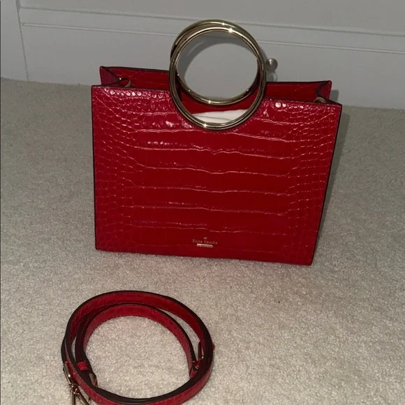 Kate Spade Red Croc-Embossed Tote with Gold Handles - Picture 2 of 12